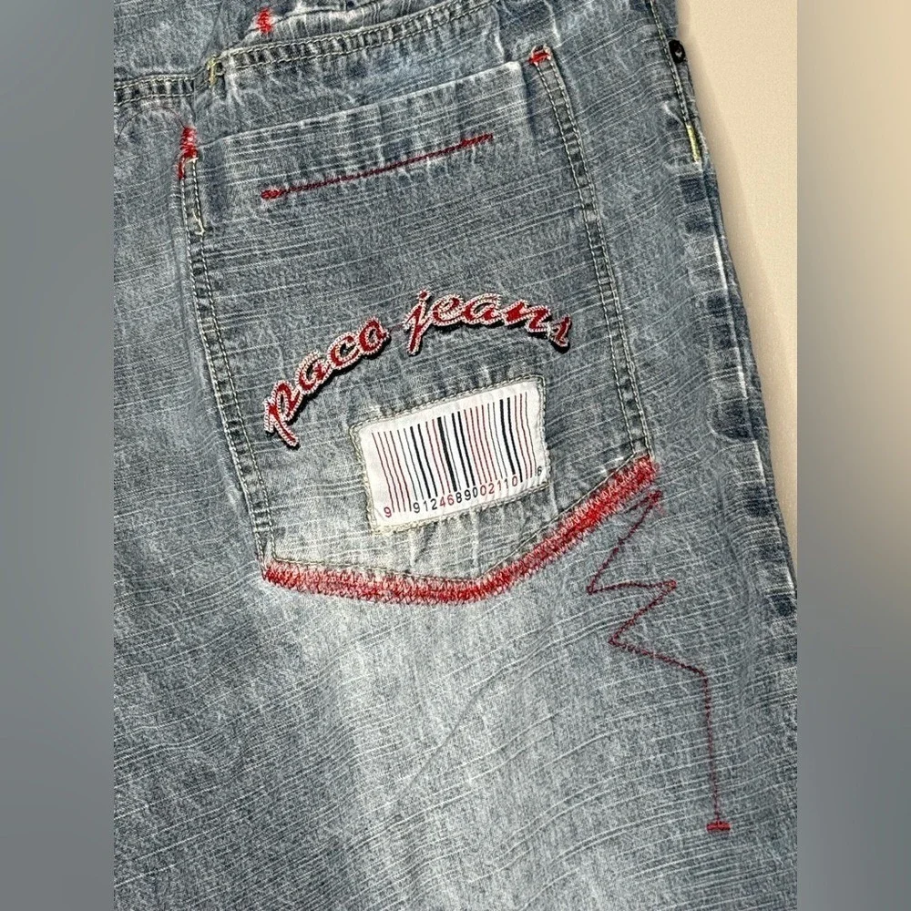 Vintage Paco Jeans Y2K Baggy Denim Jorts Embroidered Streetwear 32 Waist